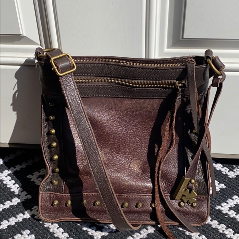 Lucky brand Dixie studded leather crossbody bag honey brown
